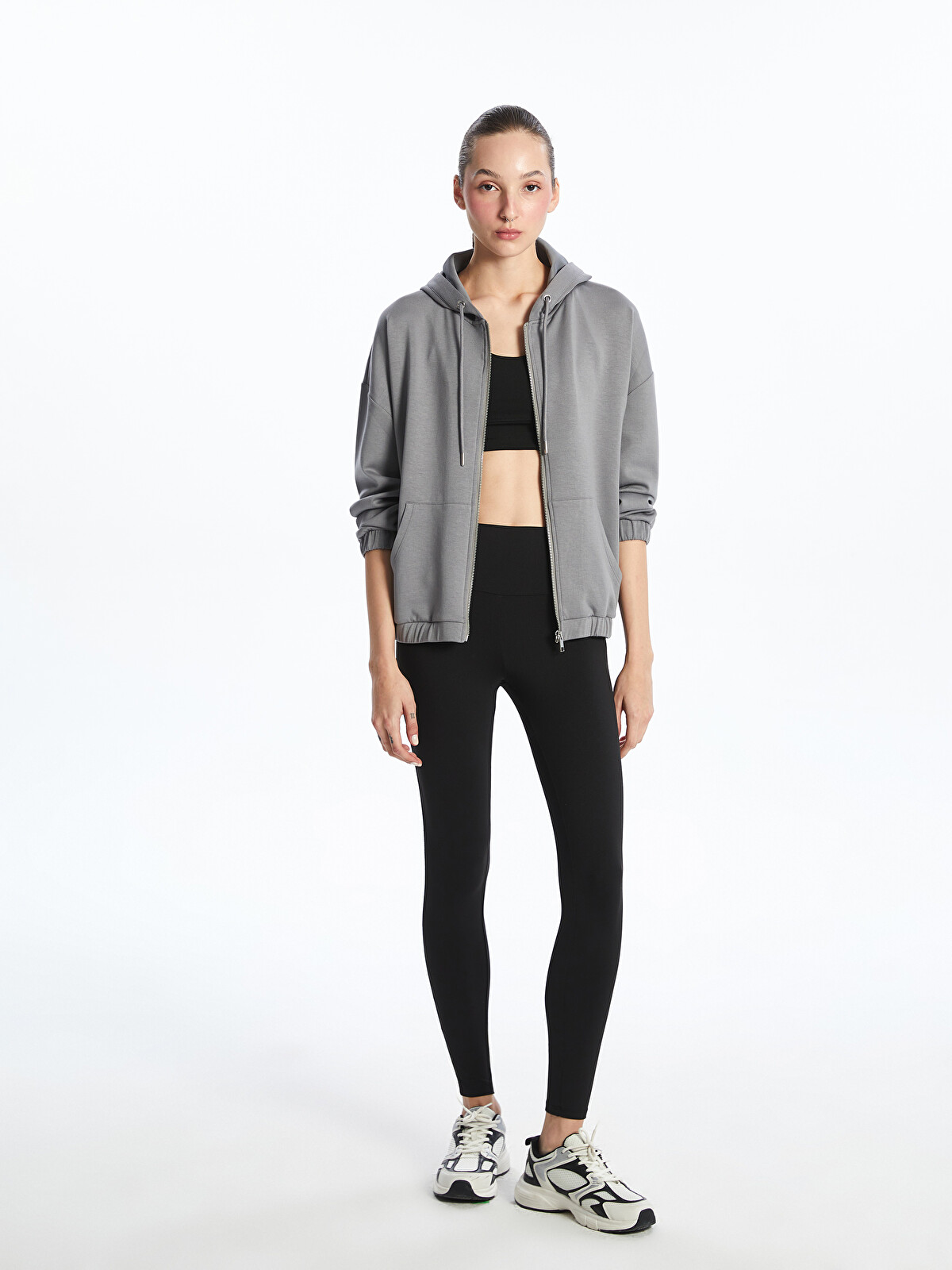 KOOR SPORT Kapüşonlu Oversize Kadın Fermuarlı Sweatshirt