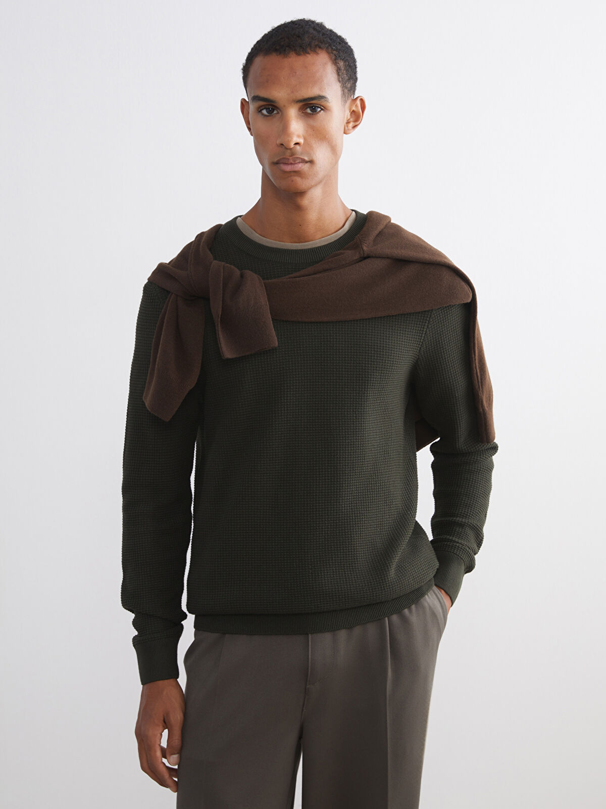 LCW Vision Crew Neck Checkered Men's Knit Sweater - W58258Z8-DYF