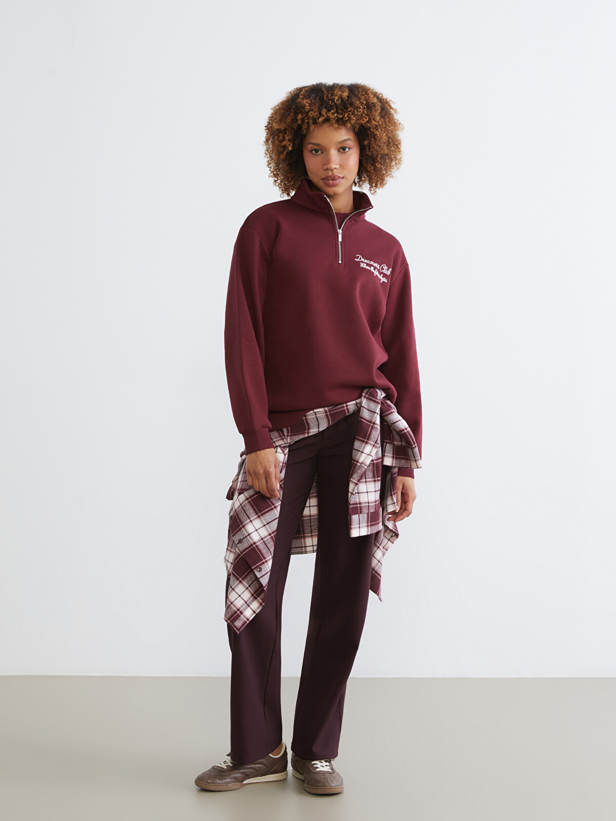 XSIDE Funnel Neck Embroidered Oversize Women's Thick Sweatshirt