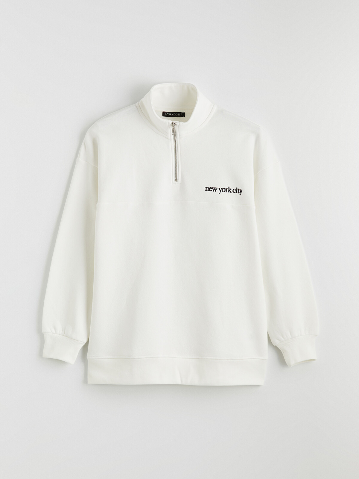 LCW Modest Mock Neck Embroidered Oversize Women's Thick Sweatshirt
