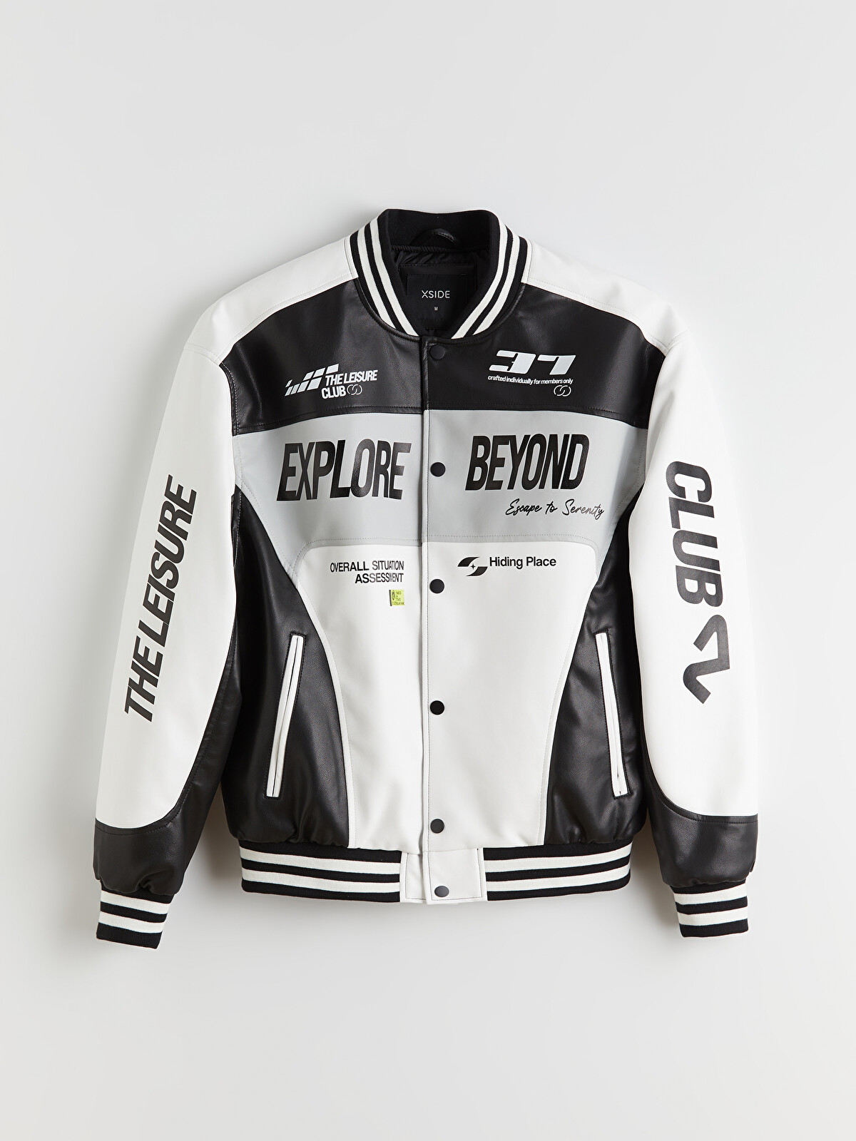XSIDE Loose Fit Baseball Collar Logo Men's Faux Leather Jacket
