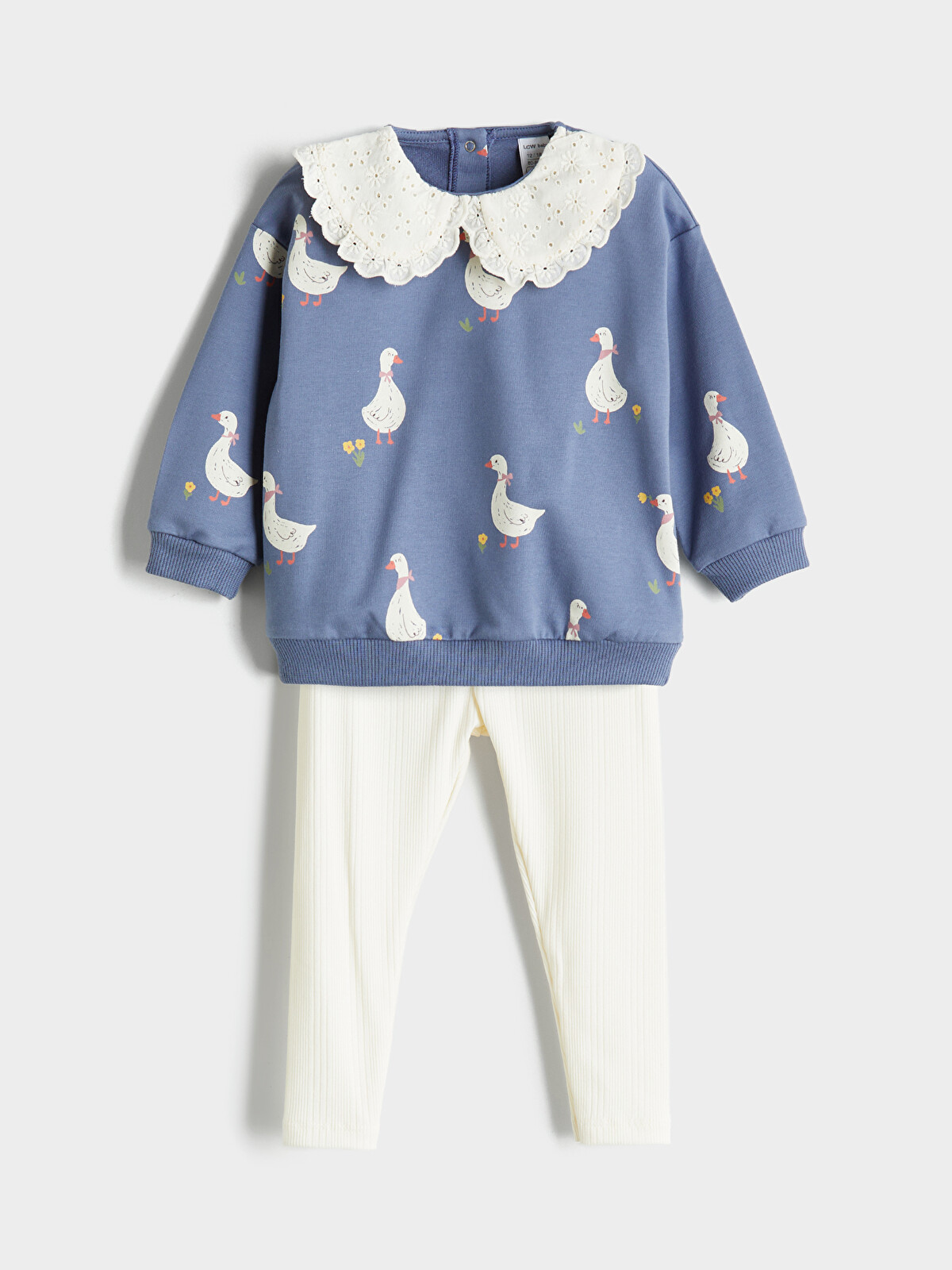 LCW baby İndigo Bebe Yaka Kız Bebek Sweatshirt ve Tayt 2'li