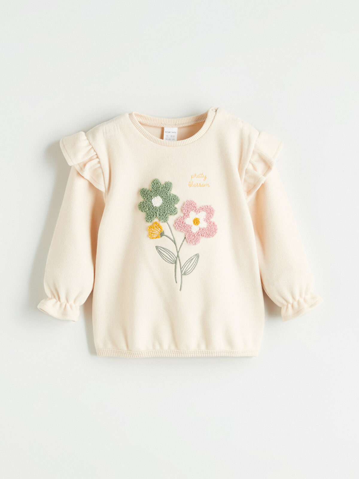 LCW baby Bej Bisiklet Yaka Çiçekli Kız Bebek Sweatshirt - W59818Z1