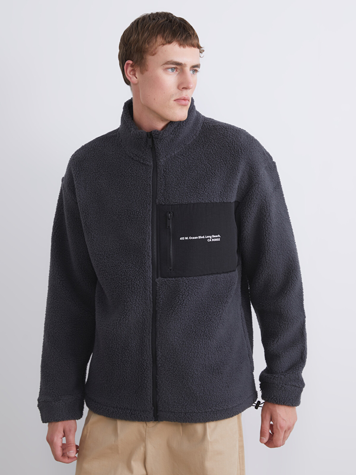 XSIDE Gri Dik Yaka Uzun Kollu Pelüş Erkek Sweatshirt - W59963Z8