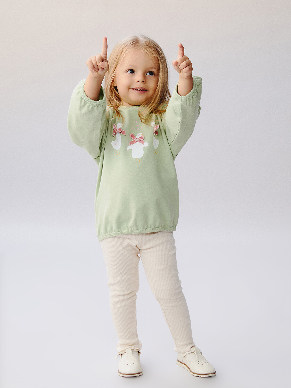 LCW baby Yeşil Bisiklet Yaka Kız Bebek Sweatshirt Ve Tayt 2'li
