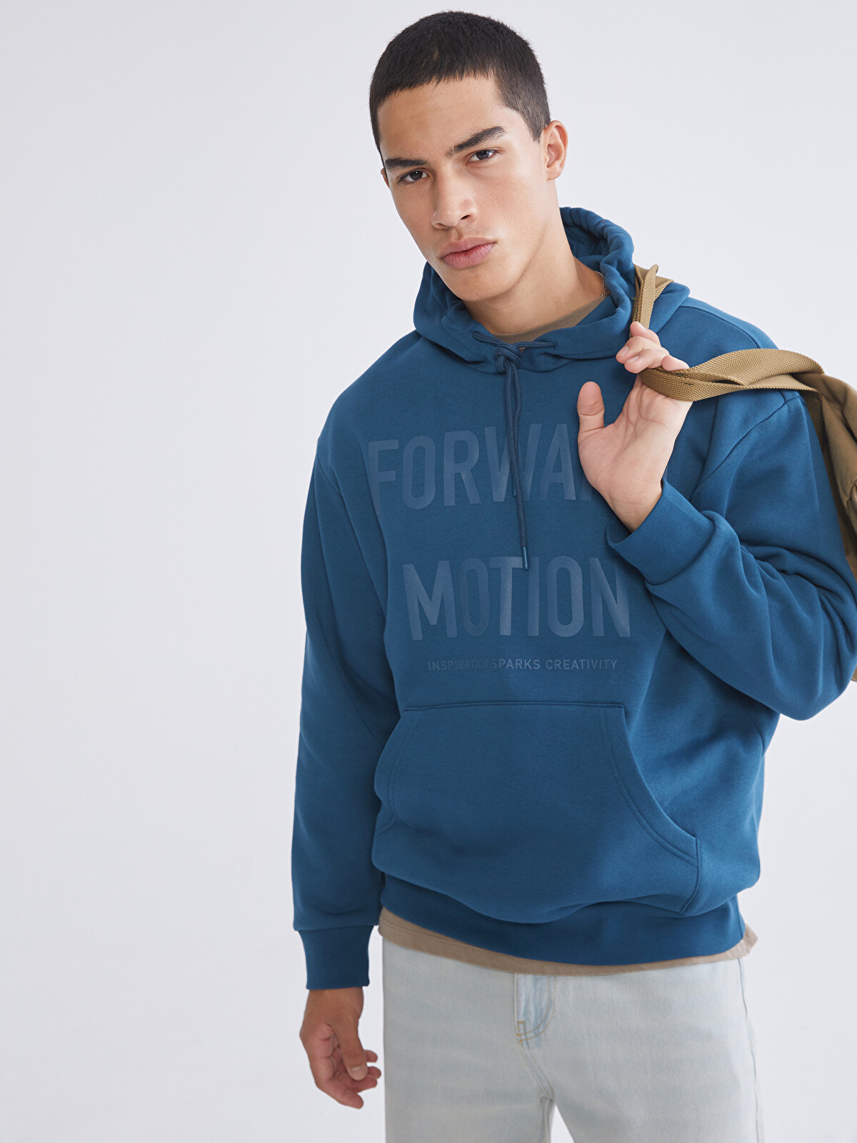 XSIDE Petrol Baskılı Erkek Kalın Hoodie - W5AB93Z8-LYC | LCW