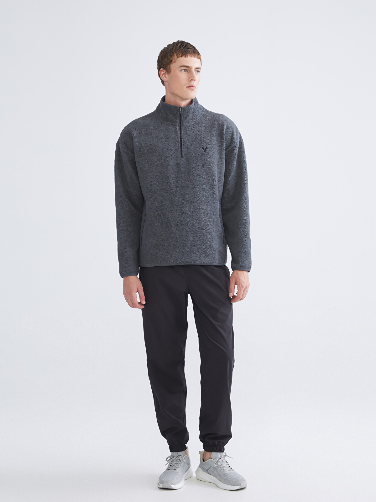 XSIDE ACTIVE Gri Dik Yaka Uzun Kollu Polar Erkek Sweatshirt