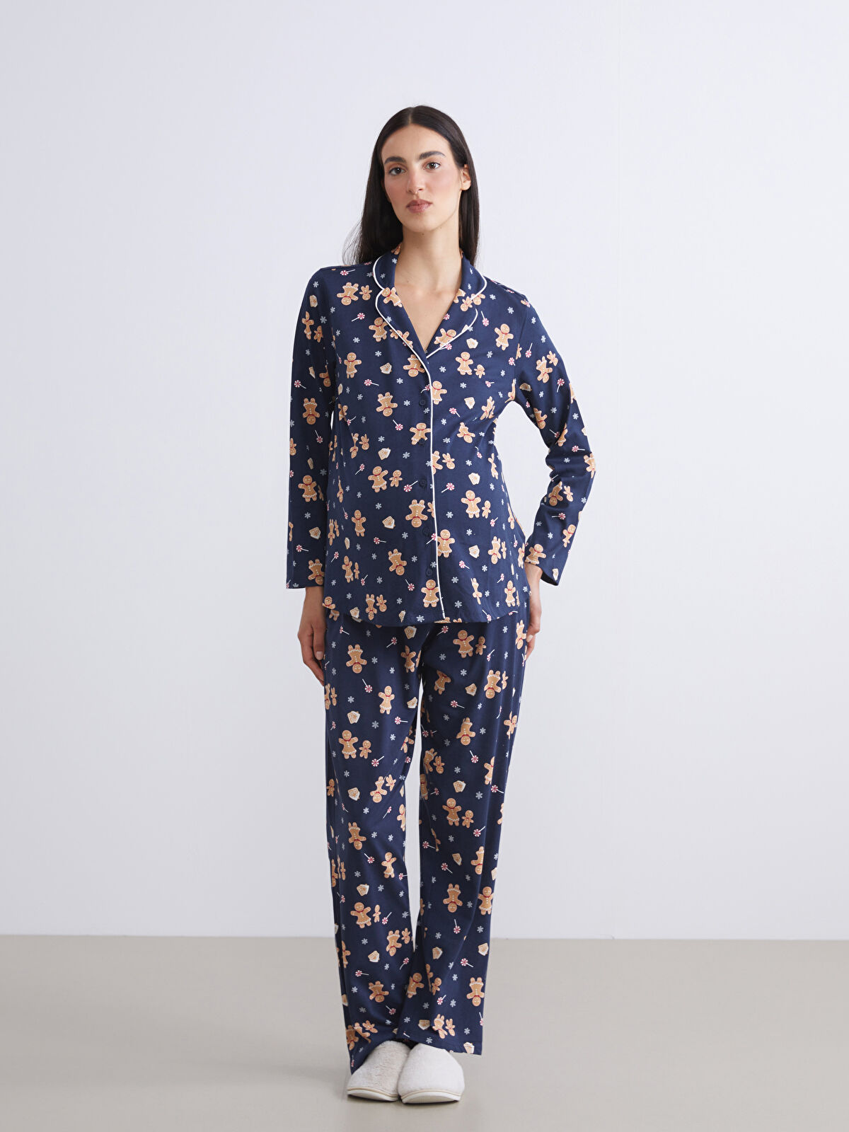 w#bdq♡ LCW DREAM Collared Neck Printed Maternity Pyjama Set -W5AH11Z8-LSJ