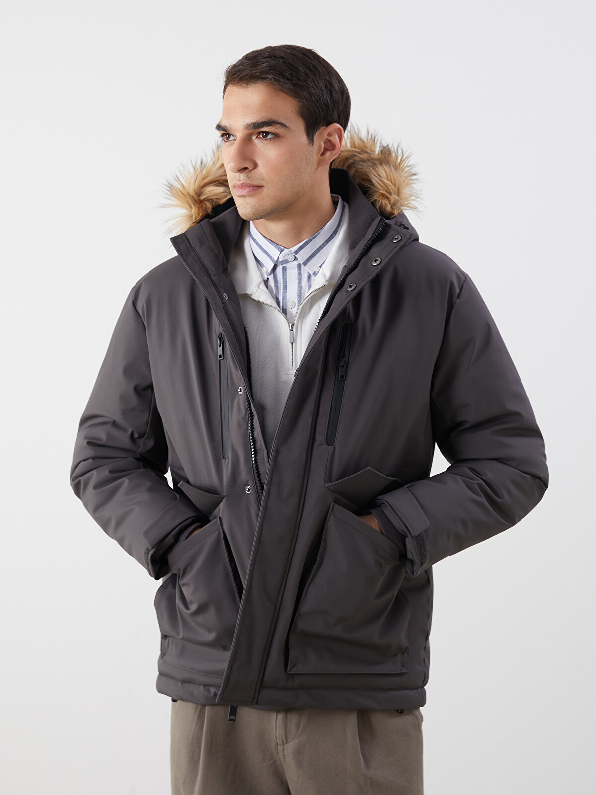LCW Vision Regular Fit Hooded Men's Parka - W5AO38Z8-VYV - LC Waikiki