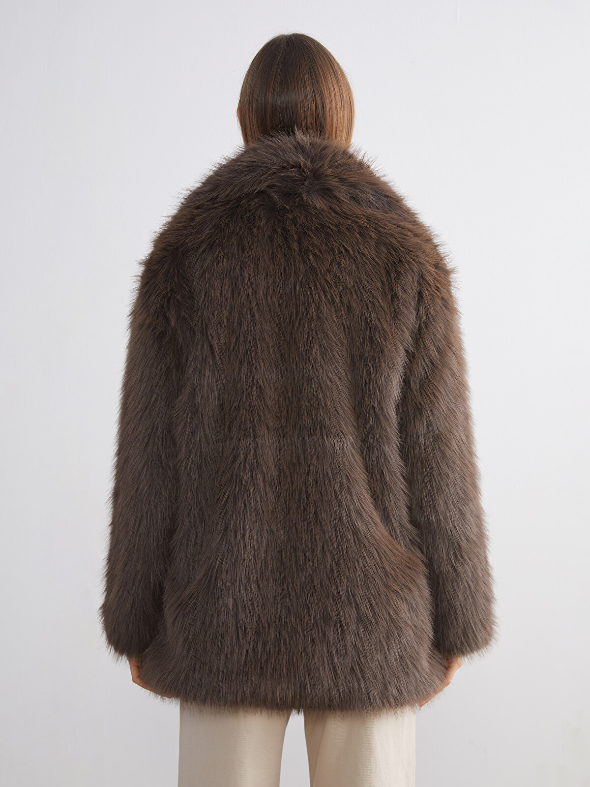 LCW Modest Jacket Collar Oversize Women's Fur Coat - W5AP77Z8-GCM