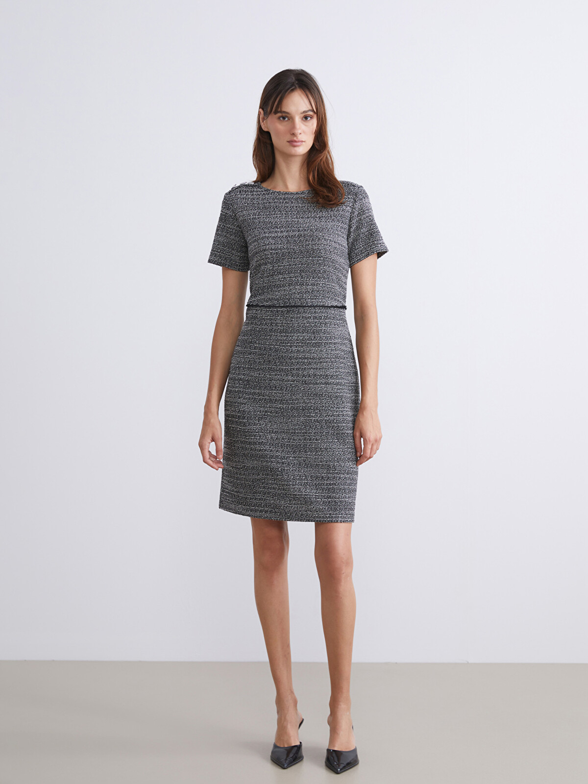 LCWAIKIKI Classic Crew Neck Tweed Mini Dress - W5AR29Z8-YW8 | LC