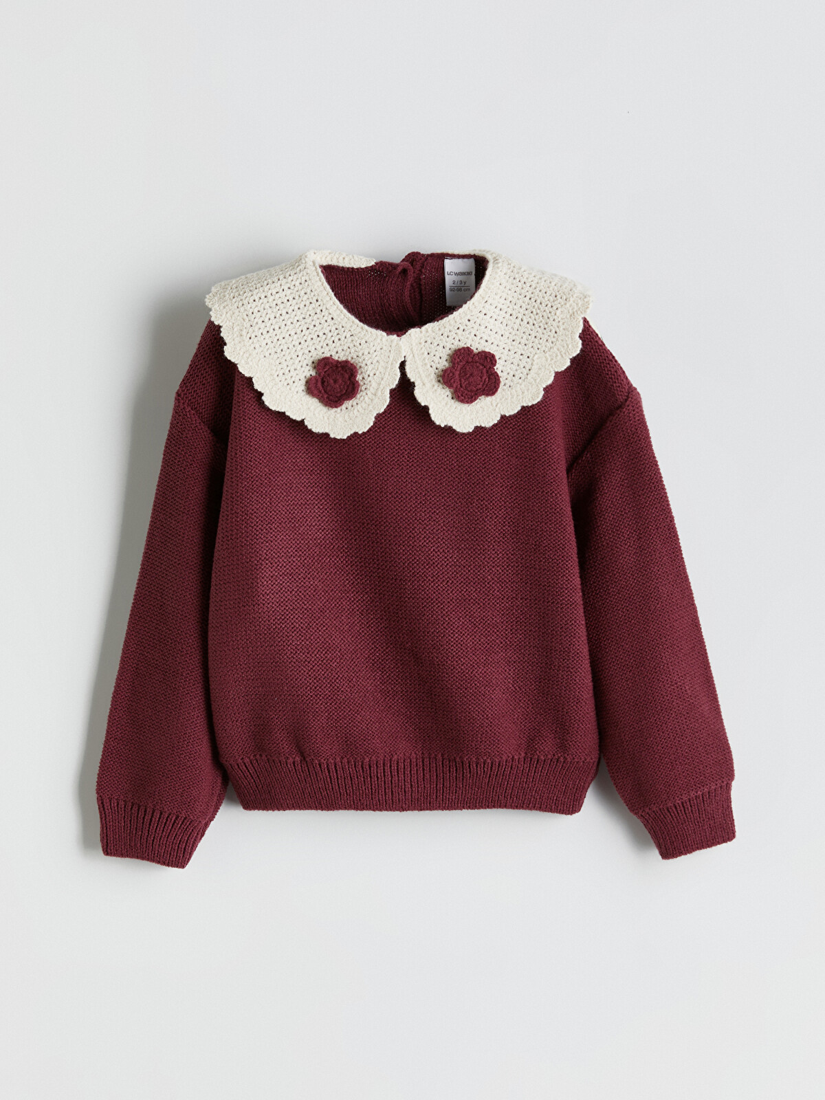 LCW Kids Bordo Bebe Yaka Çiçekli Kız Çocuk Triko Kazak - W5AU05Z1