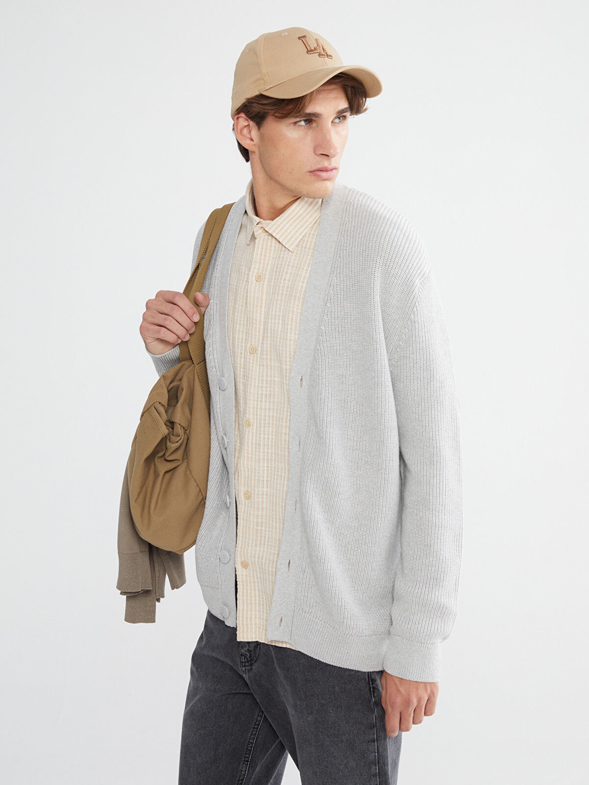 XSIDE Regular Fit V Neck Men's Knitwear Cardigan - W5AV03Z8-DCR