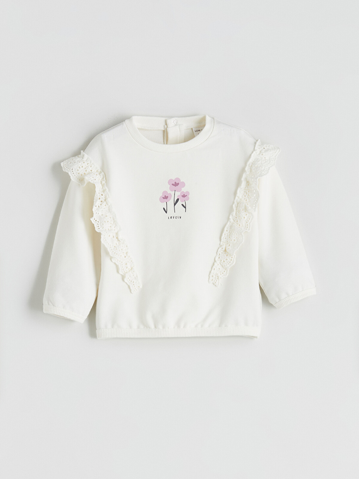 LCW baby Bej Bisiklet Yaka Çiçekli Kız Bebek Sweatshirt ve Tayt 2