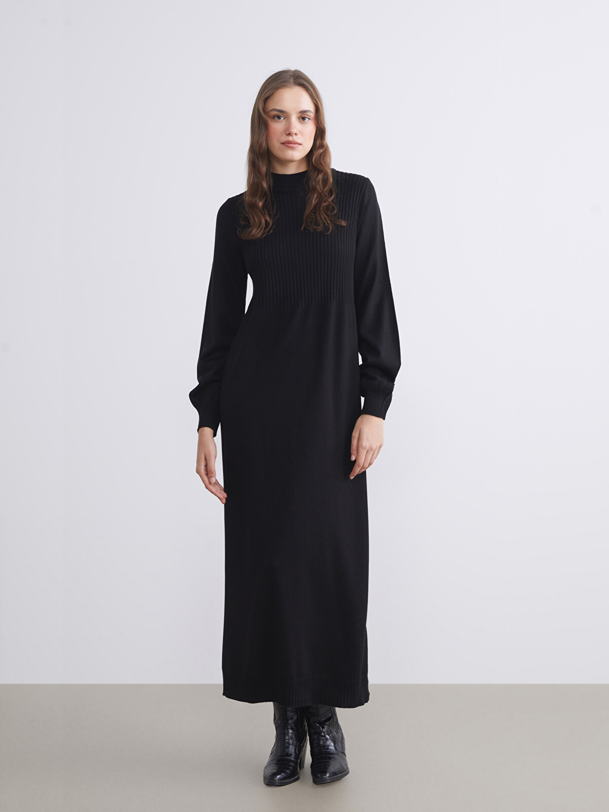 maaaブラック83cm LCW Modest Dik Yaka Triko Elbise - W5BF18Z8-RQL | LC Waikiki