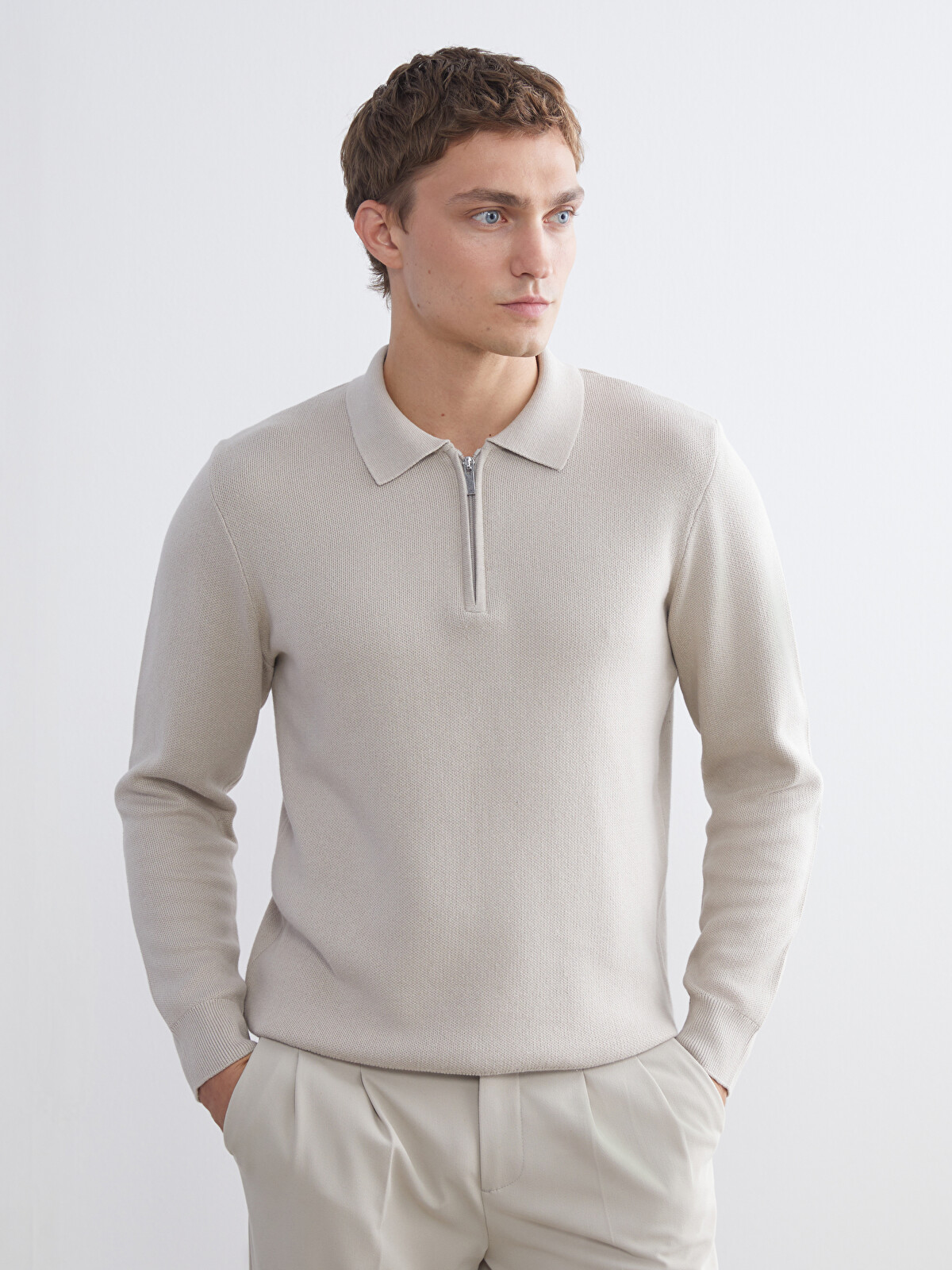 LCW Vision Zippered Polo Neck Men's Sweater - W5BO16Z8-HZZ | LC