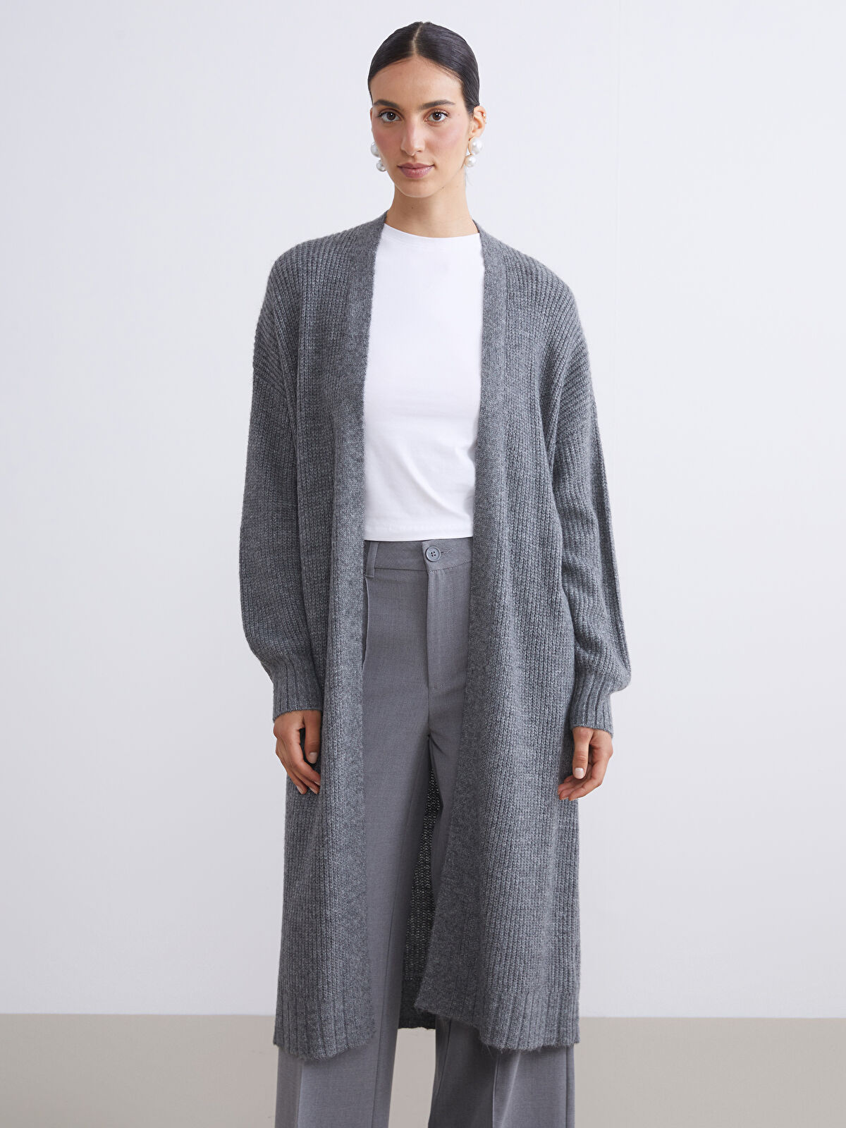 LCW Modest Shawl Collar Plain Oversize Women's Knitwear Cardigan