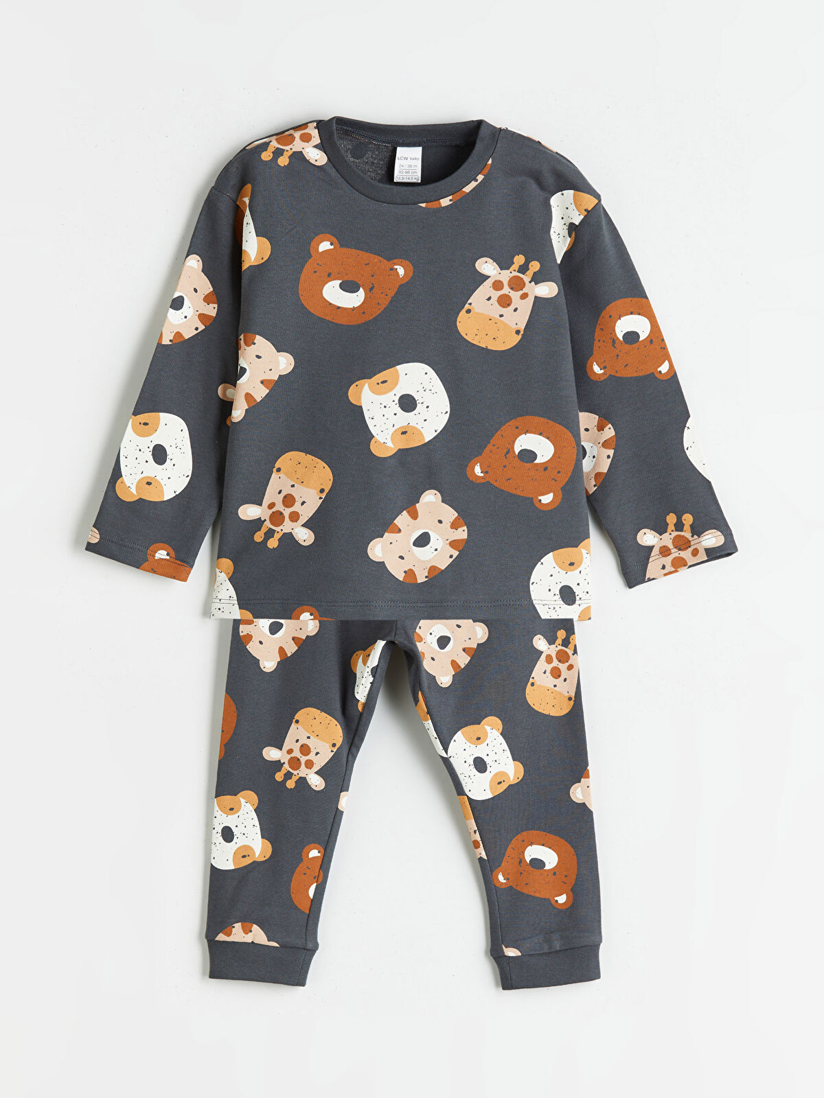 LCW baby Antrasit Hayvan Baskılı Erkek Bebek Pijama Takımı