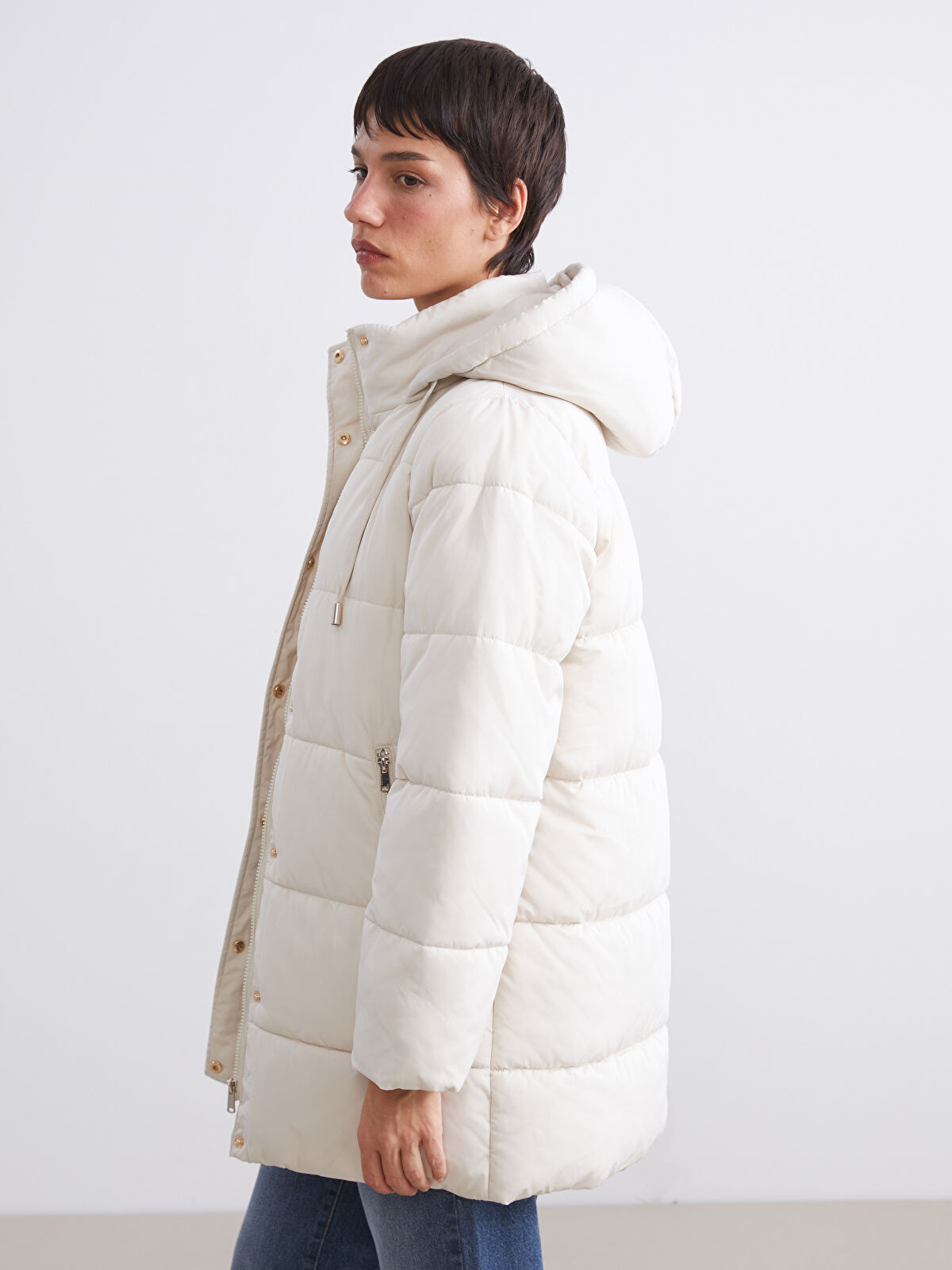 LCW Vision Bej Kapüşonlu Kadın Şişme Mont - W5BV20Z8-CV3 | LCW