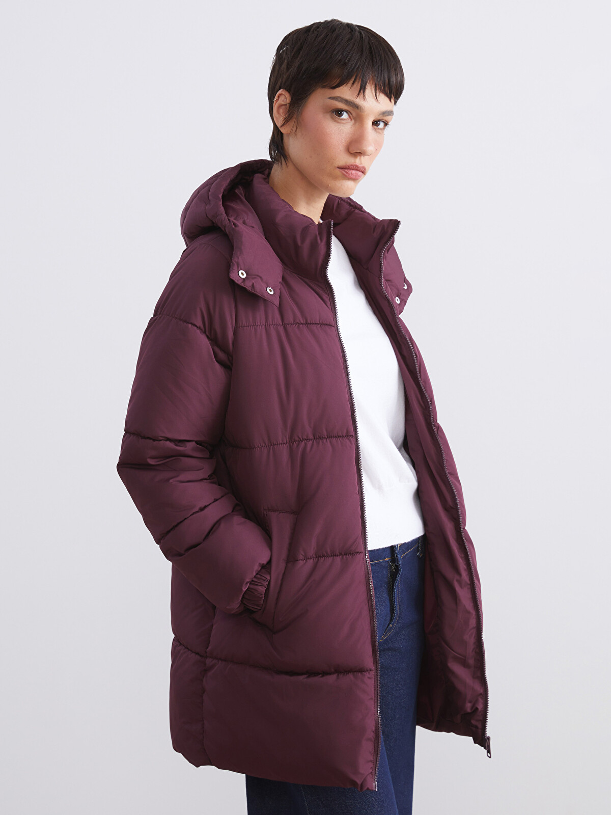LCW Vision Hooded Women's Puffer Coat - W5BV52Z8-JAV | LC Waikiki