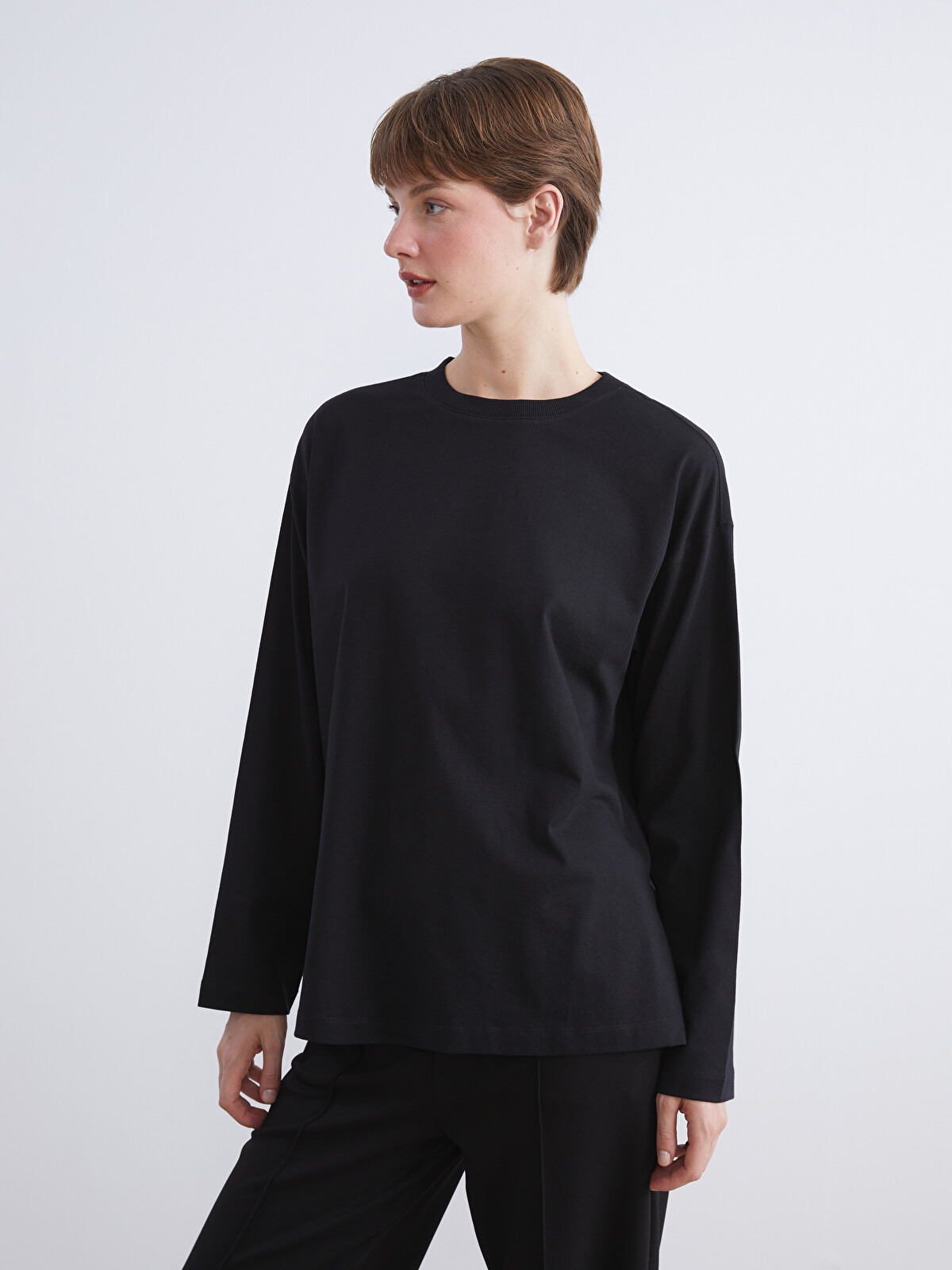 LCW Comfort Bisiklet Yaka Kadın Tişört - W5CA03Z8-CVL | LCW