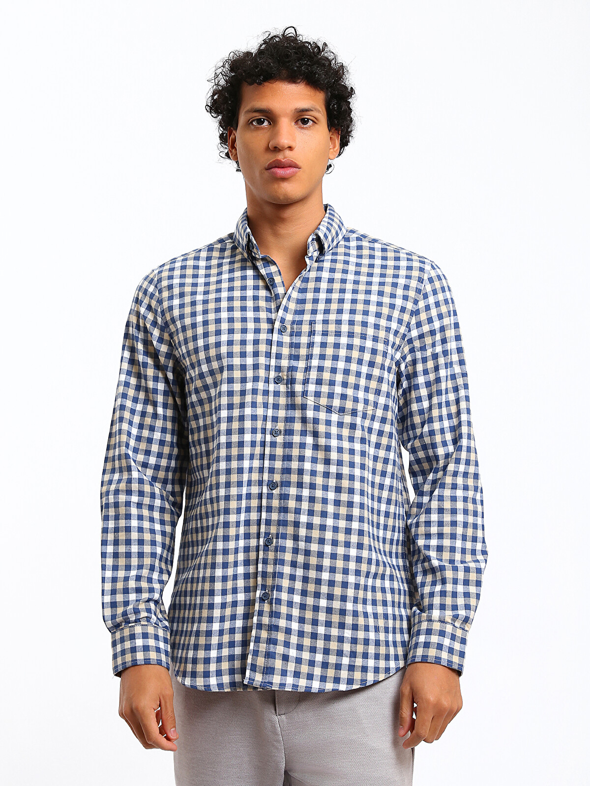 LCWAIKIKI Classic Regular Fit Long Sleeve Plaid Gabardine Men's