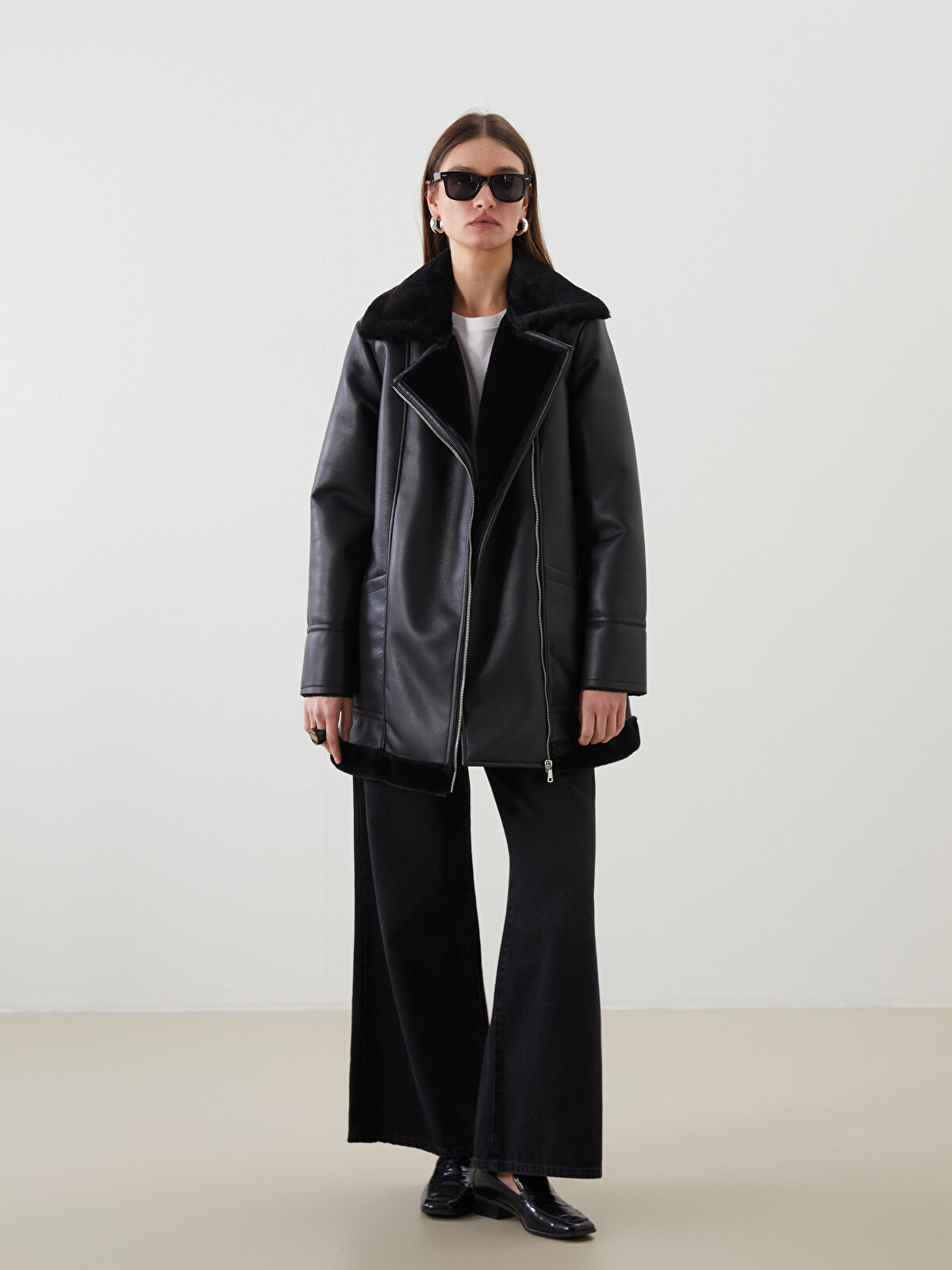 tke y.m walkon ウォークオン　ゴートスキン　レザーコート　38 LCW Comfort Biker Neck Women's Faux Leather Coat - W5CH22Z8-CVL