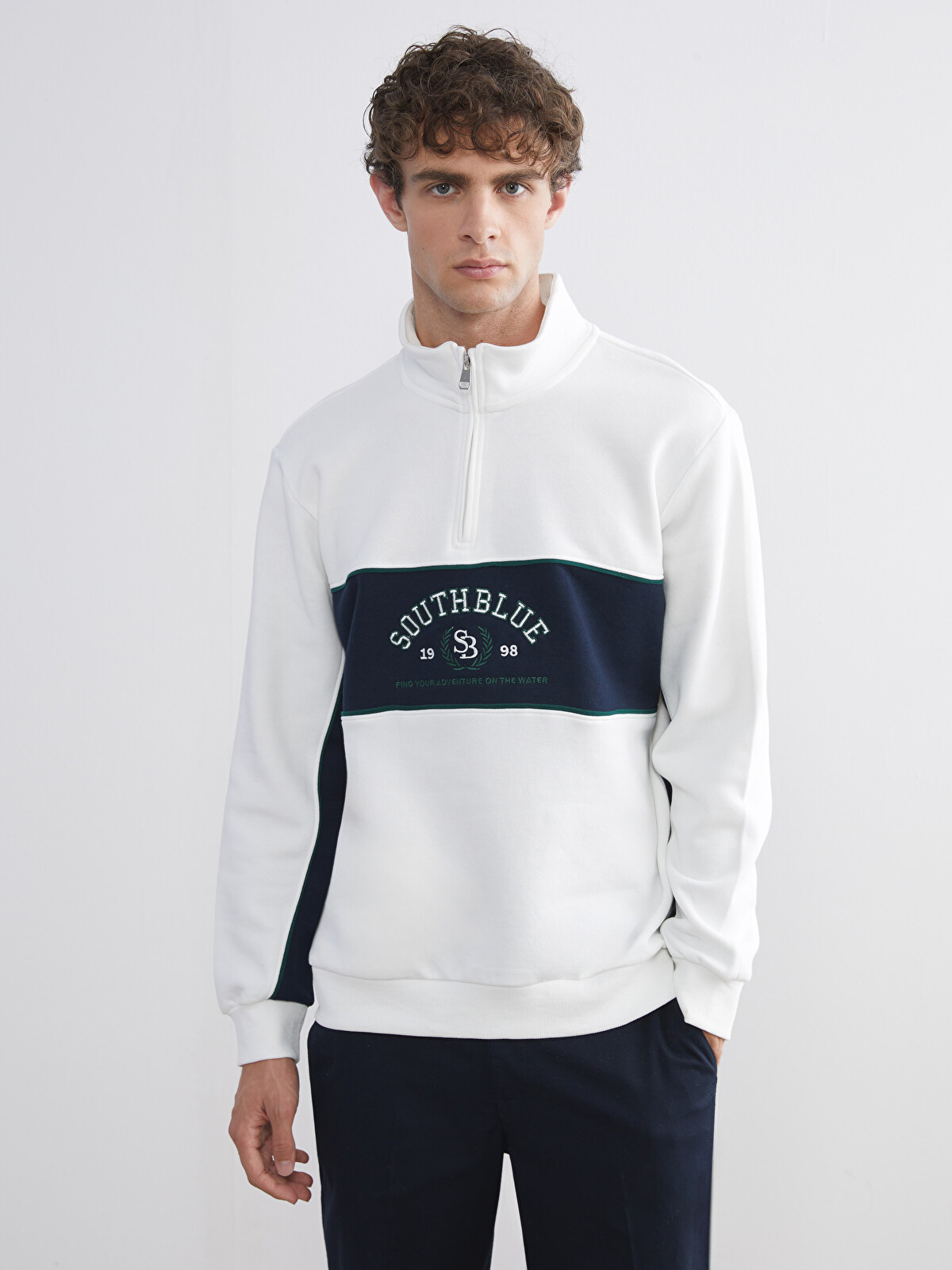 V TWELVE ネイビー ホワイト トレーナー SOUTHBLUE Funnel Neck Printed Men's Sweatshirt - W5CH81Z8-R9J | LC