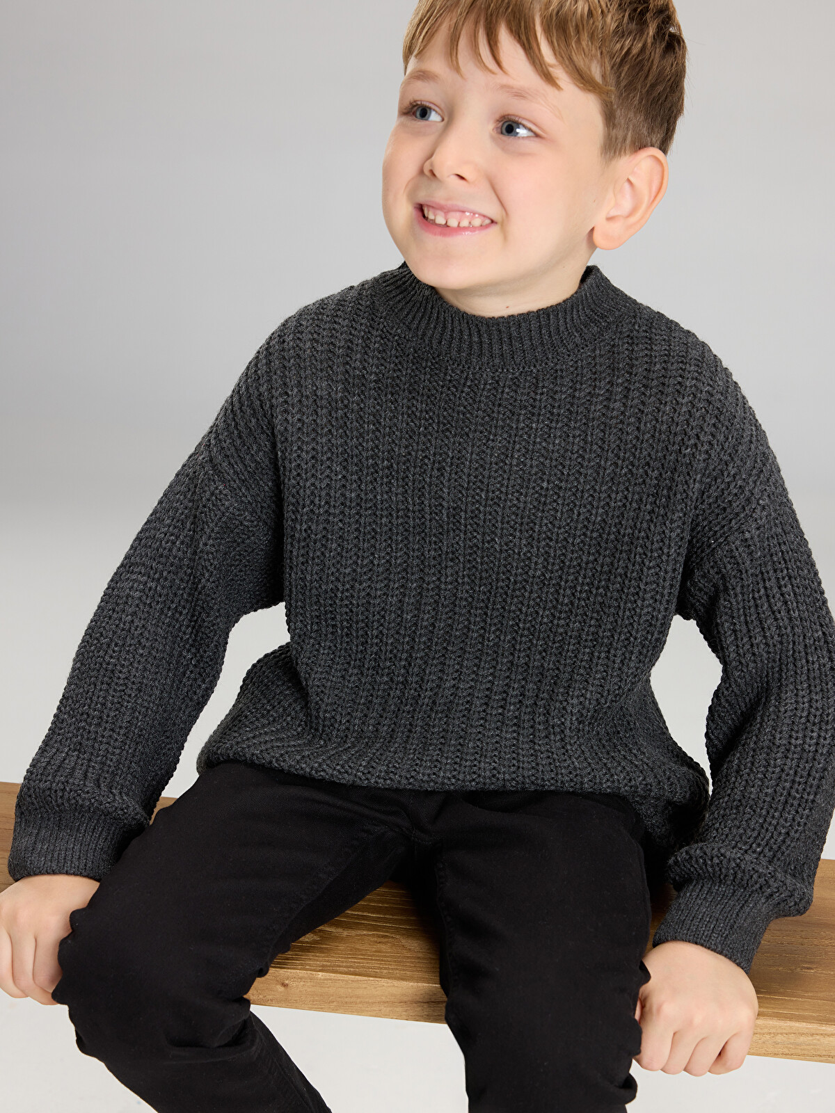 LCW Kids Antrasit Bisiklet Yaka Triko Erkek Çocuk Kazak - W5CI54Z1