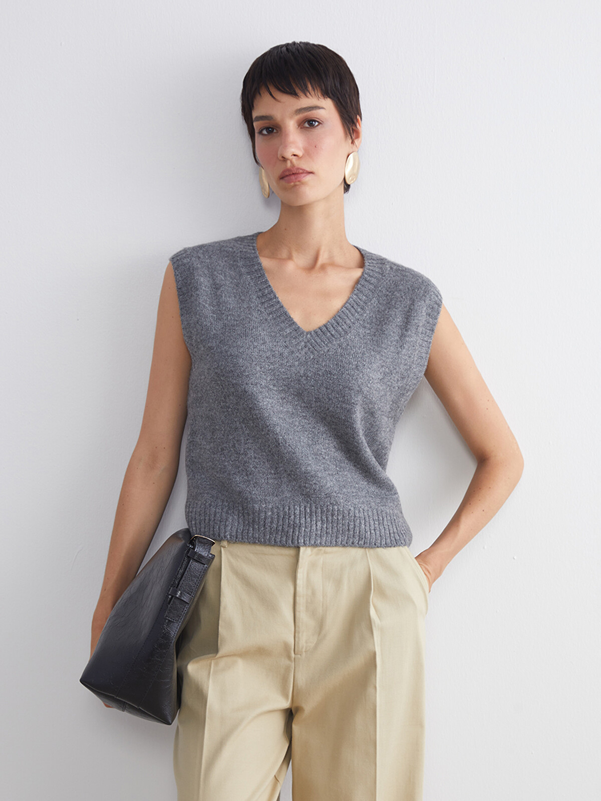 LCW Vision V Neck Women's Knitwear Sweater Vest - W5CK16Z8-D3A