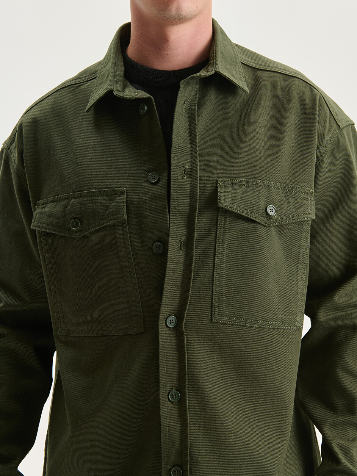 XSIDE Gabardine Pocket Men's Shirt Jacket - W5CQ26Z8-SEM | LC Waikiki