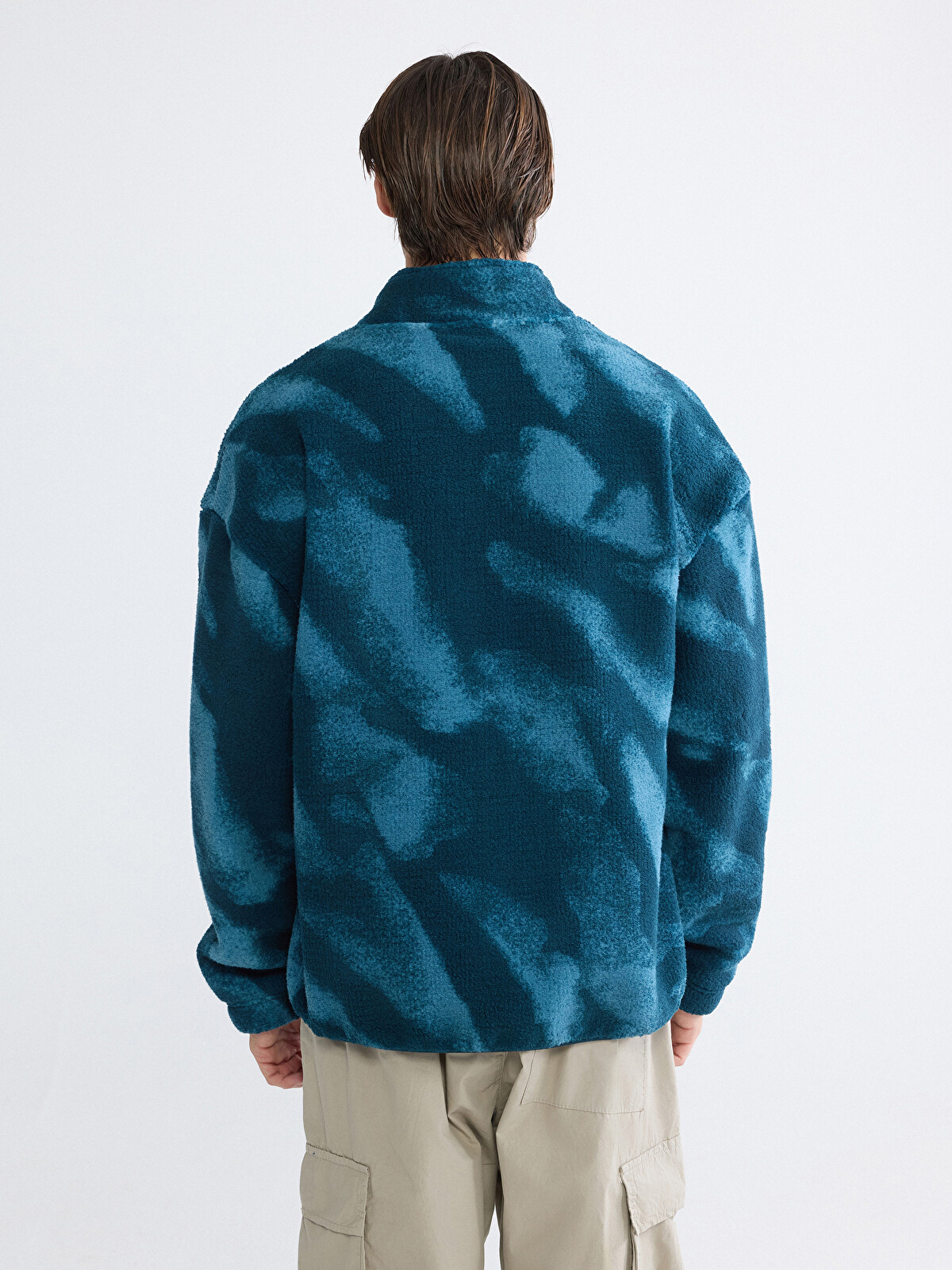 XSIDE ACTIVE Petrol Dik Yaka Pelüş Erkek Fermuarlı Sweatshirt