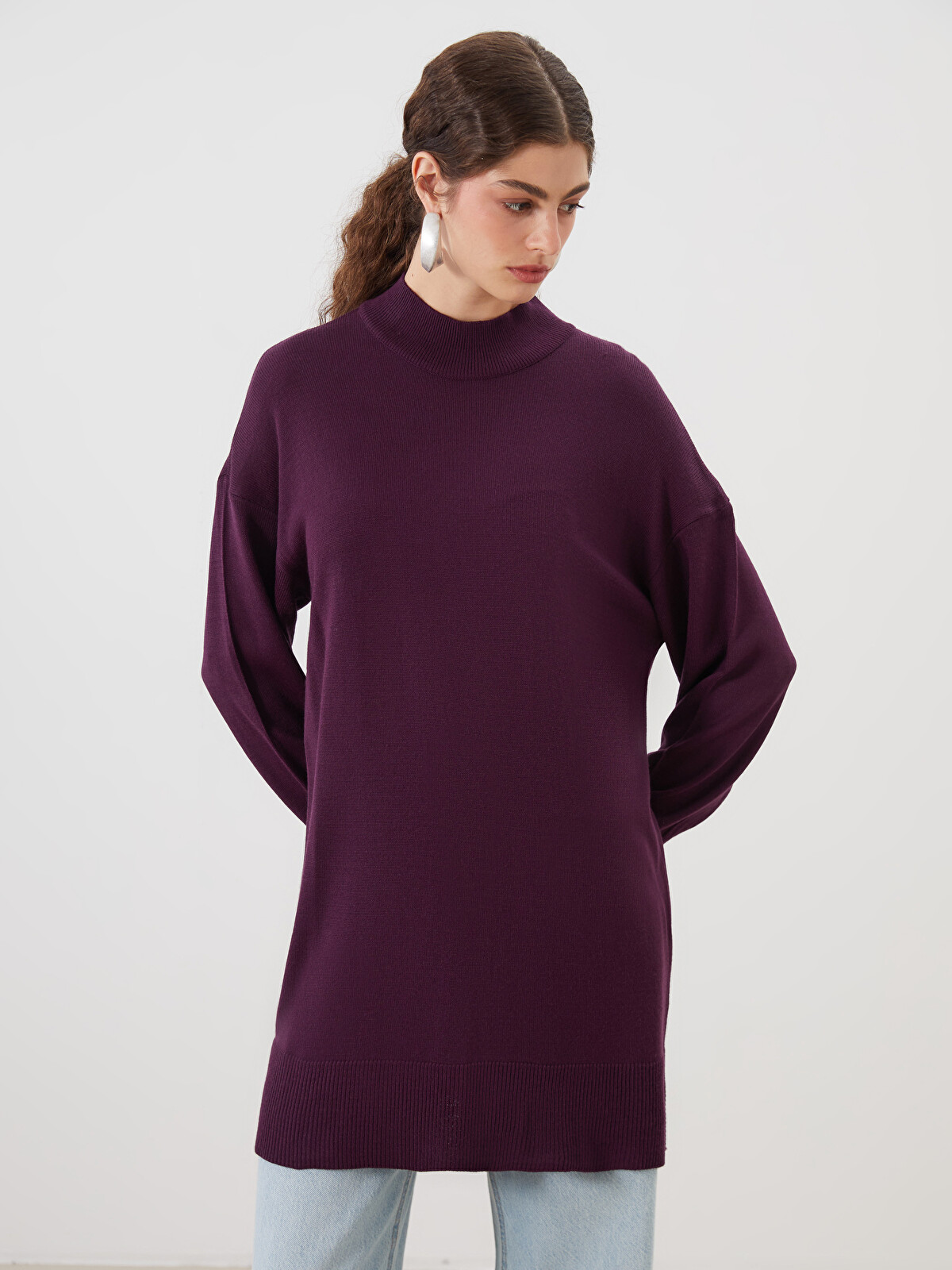 LCW Modest Mor Dik Yaka Kadın Triko Tunik - W5CV21Z8-H1F | LCW