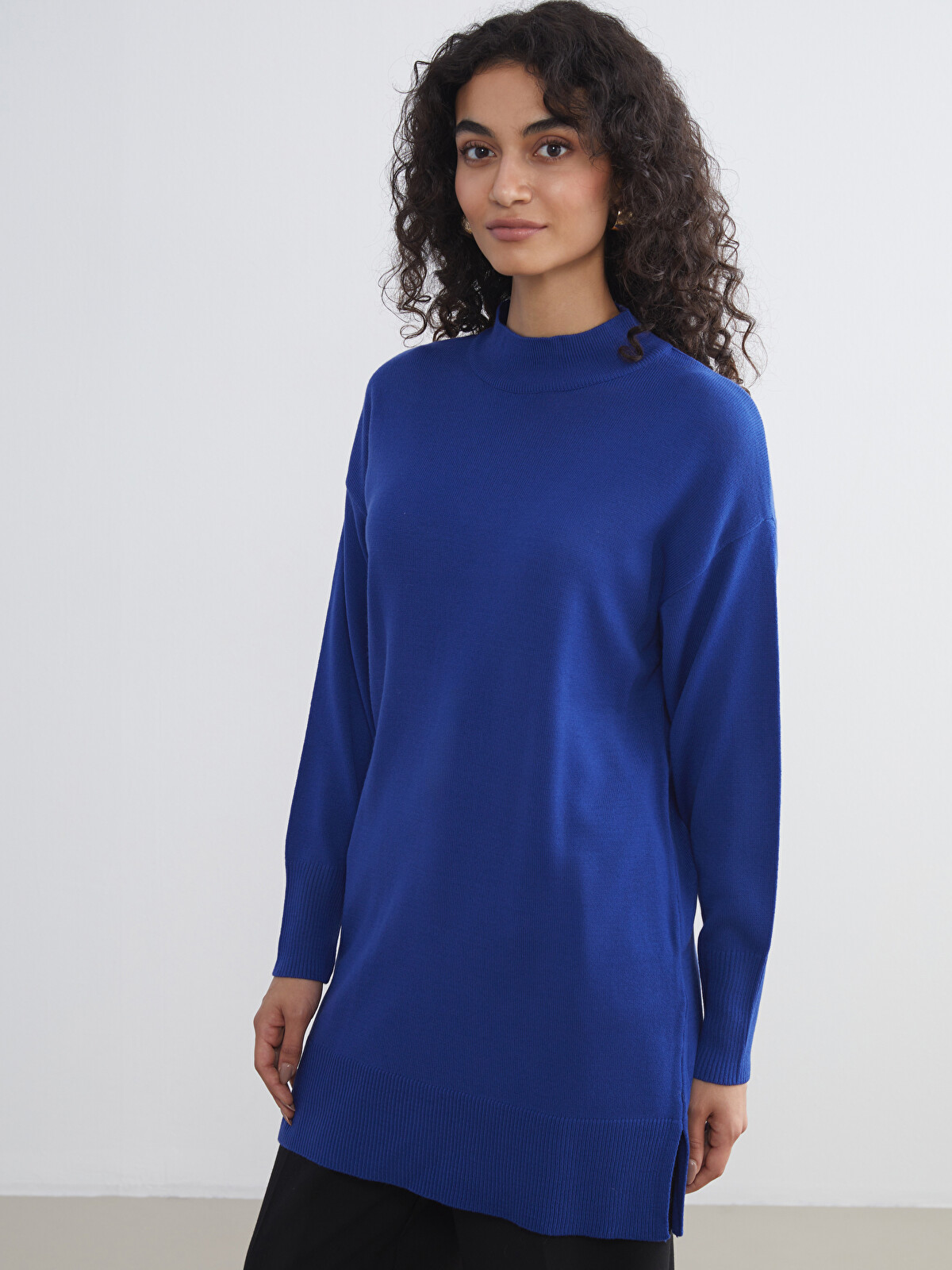 LCW Modest Mavi Dik Yaka Kadın Triko Tunik - W5CV21Z8-JK6 | LCW