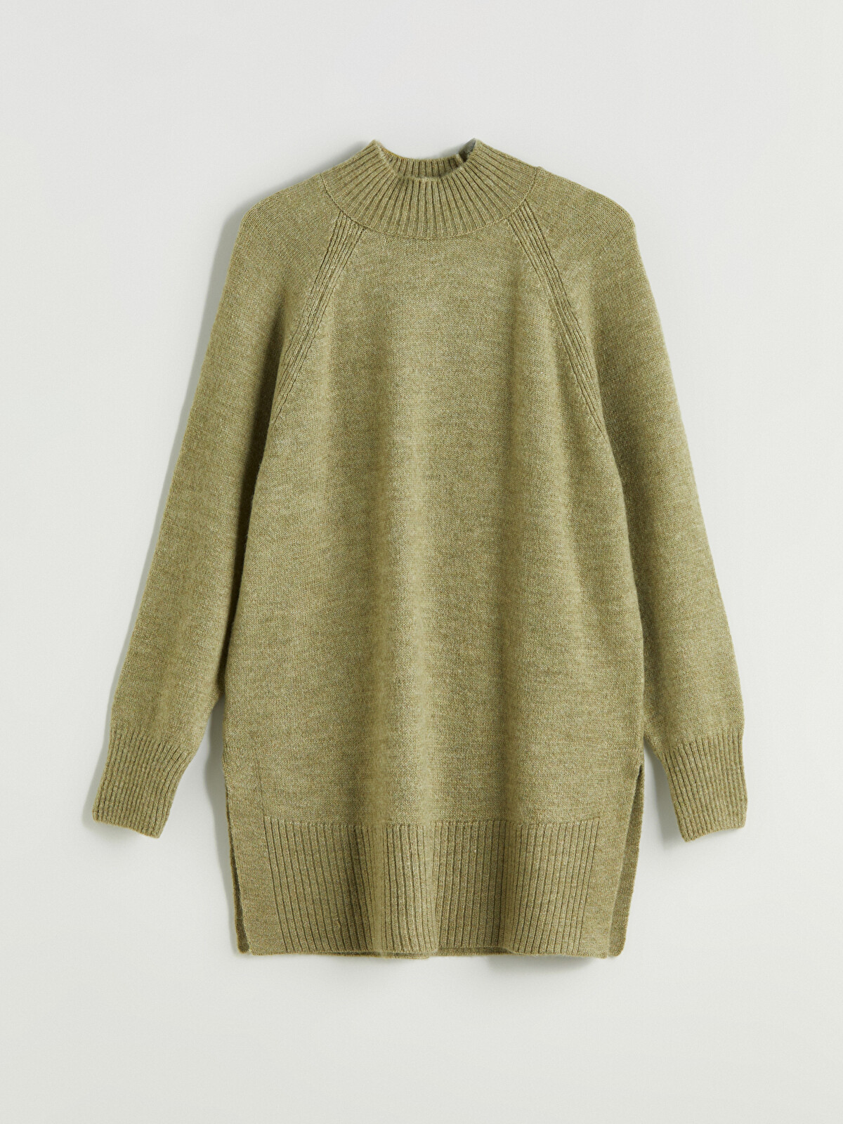 LCW Modest Yeşil Dik Yaka Oversize Kadın Triko Tunik - W5CV22Z8