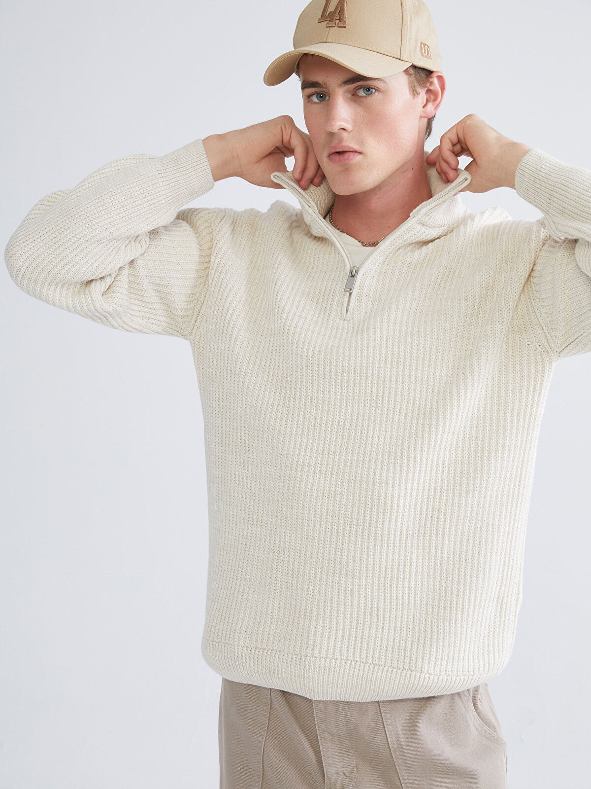 XSIDE Zippered Funnel Neck Men's Knit Sweater - W5DC09Z8-D2Y | LC