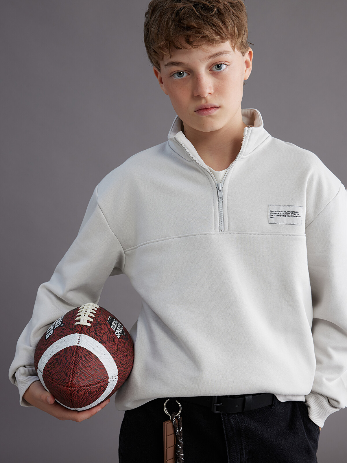 LCW Kids Funnel Neck Boys' Thick Sweatshirt - W5DE08Z4-ZAK | LC