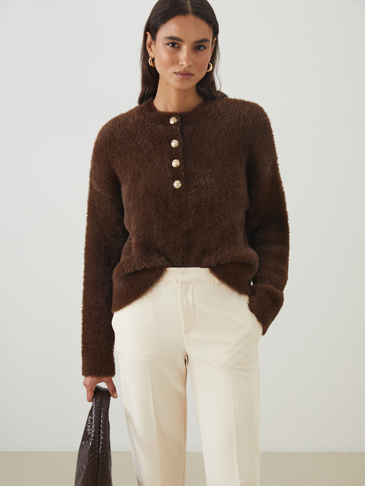 LCW Modest Pulover Tricotat pentru Femei, cu Guler Rotund