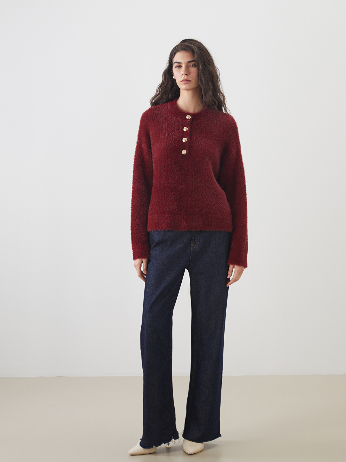 LCW Modest Bordo Bisiklet Yaka Kadın Triko Kazak - W5DI72Z8-HJC | LCW