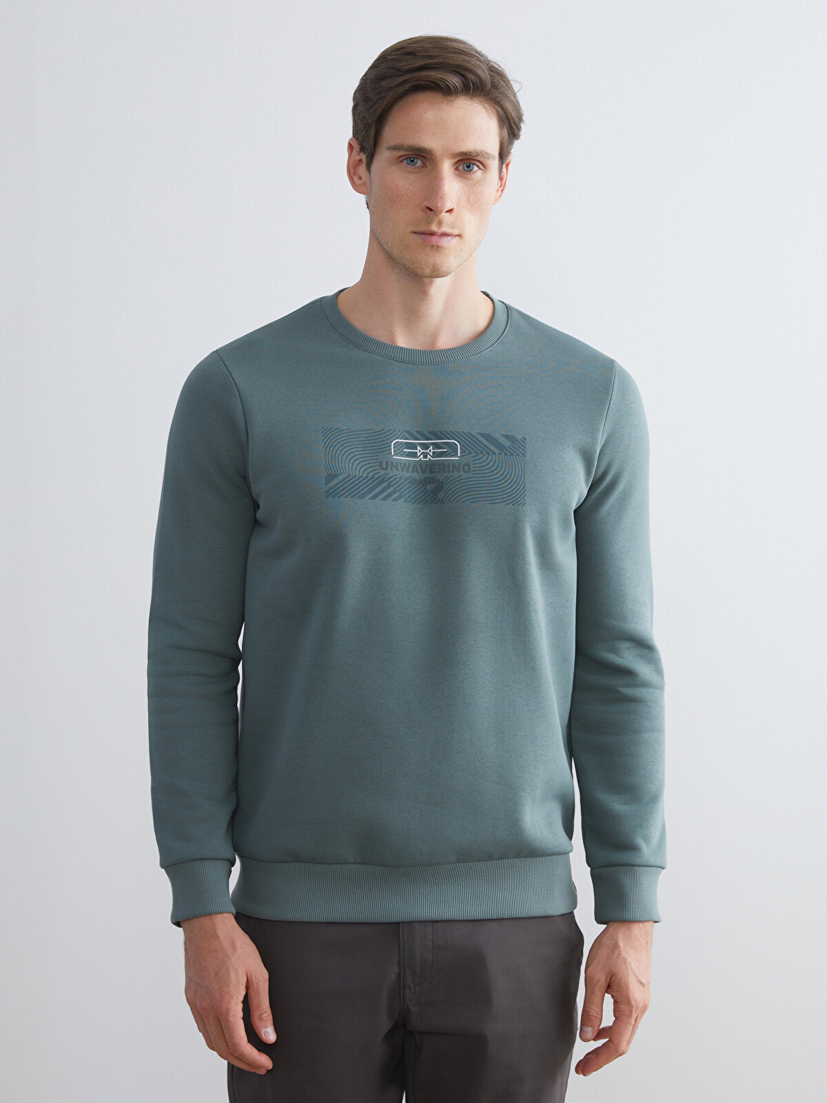 LC WAIKIKI Yeşil Bisiklet Yaka Baskılı Erkek Sweatshirt - W5DK98Z8