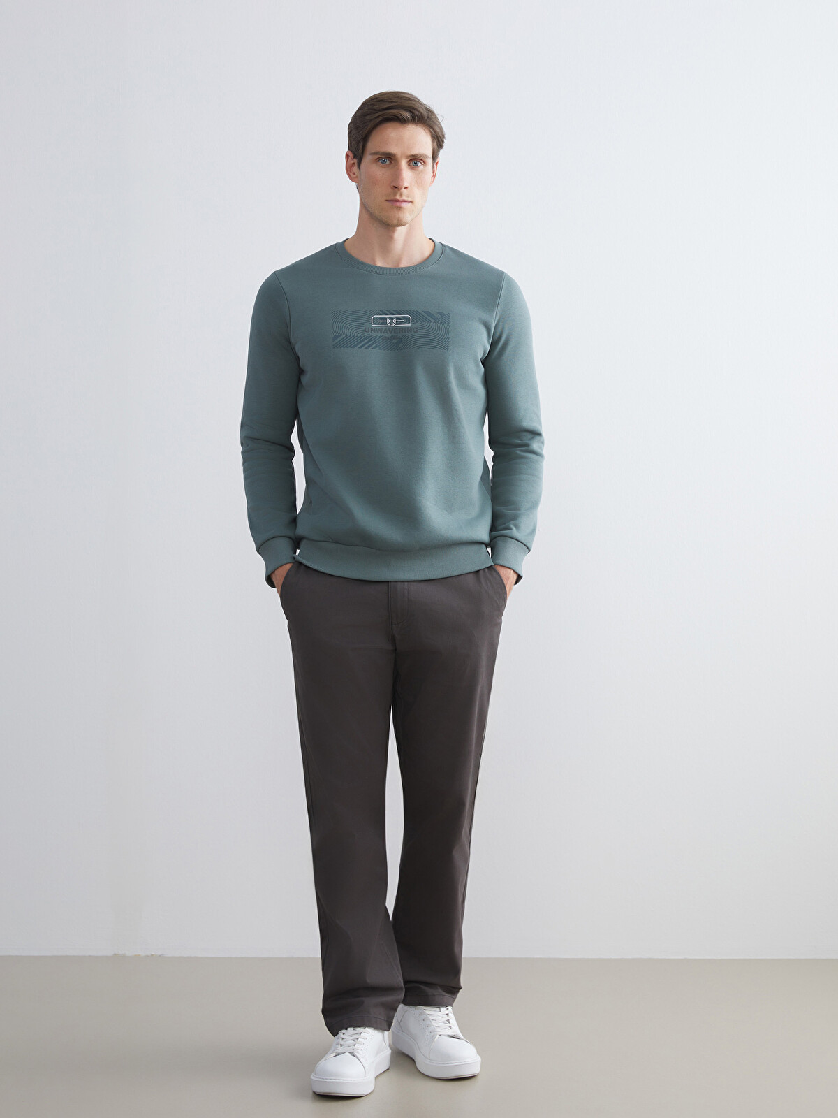 LC WAIKIKI Yeşil Bisiklet Yaka Baskılı Erkek Sweatshirt - W5DK98Z8