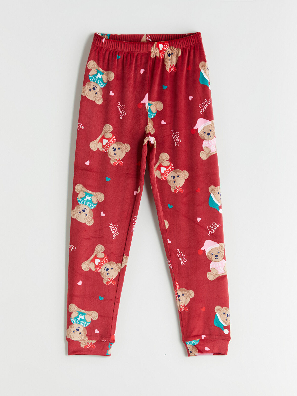 LCW Kids Kırmızı Bisiklet Yaka Kadife Kız Çocuk Pijama Takımı