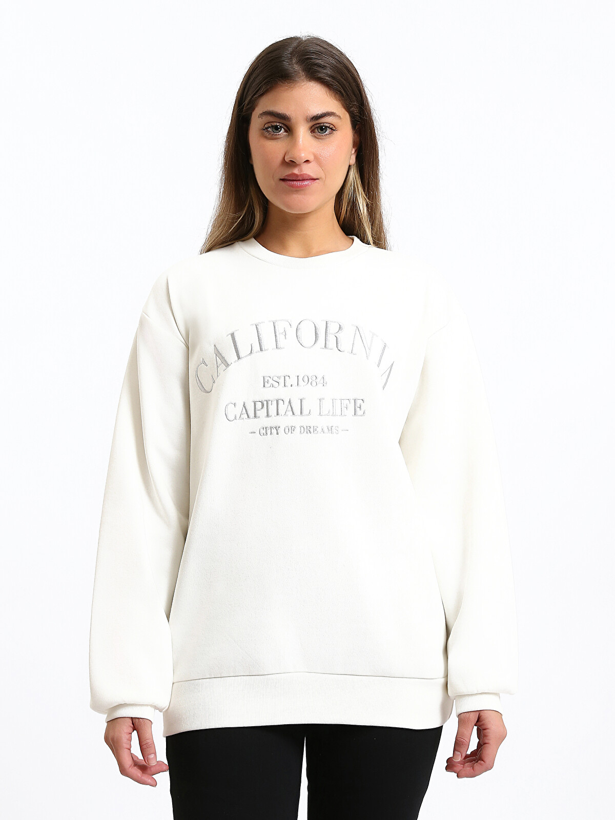 XSIDE Crew Neck Women's Sweatshirt - W5DU96Z8-R9J - LC Waikiki
