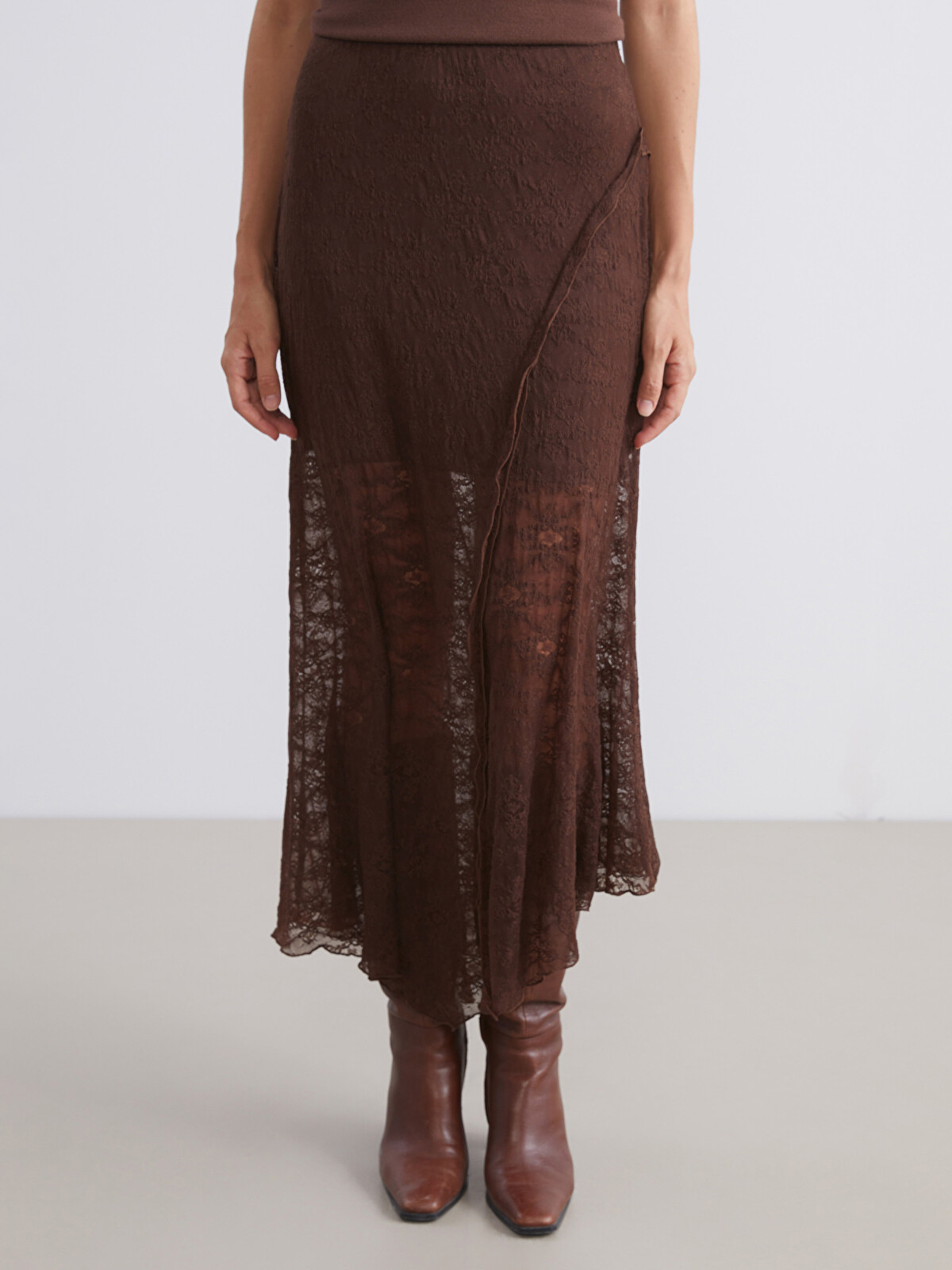 LCW Vision Elastic Waist Lace Crochet Skirt - W5DV48Z8-JTW | LC