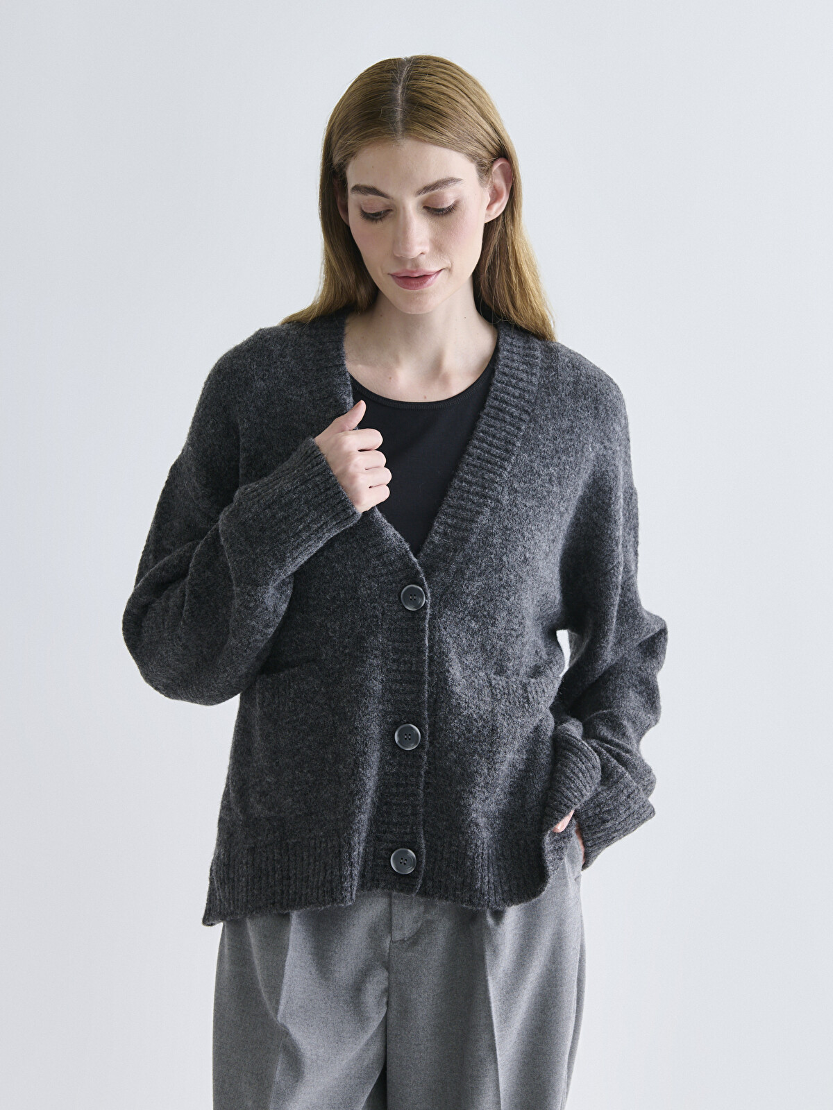 LCWAIKIKI Classic Cardigan Tricotat Supradimensionat cu Decolteu