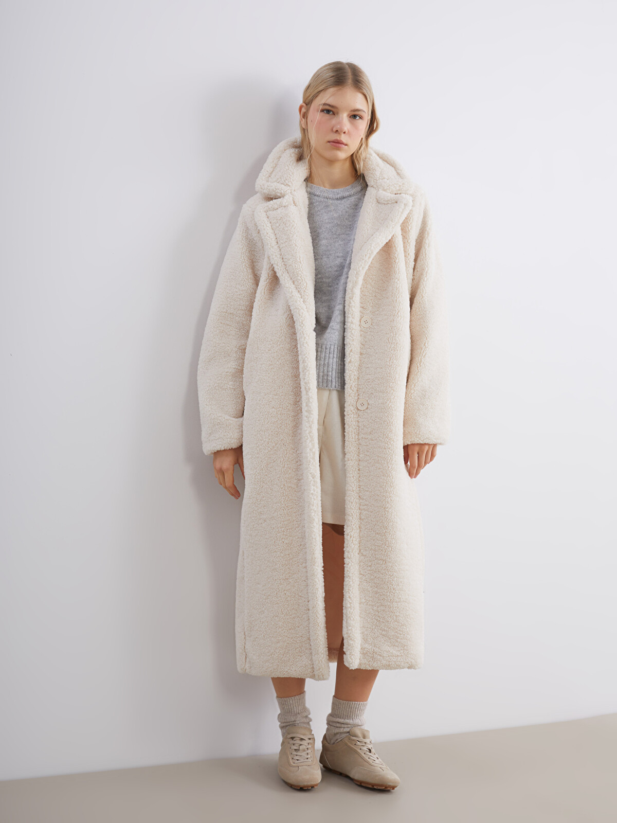 XSIDE Jacket Lapel Collar Long Sleeve Plush Women's Coat