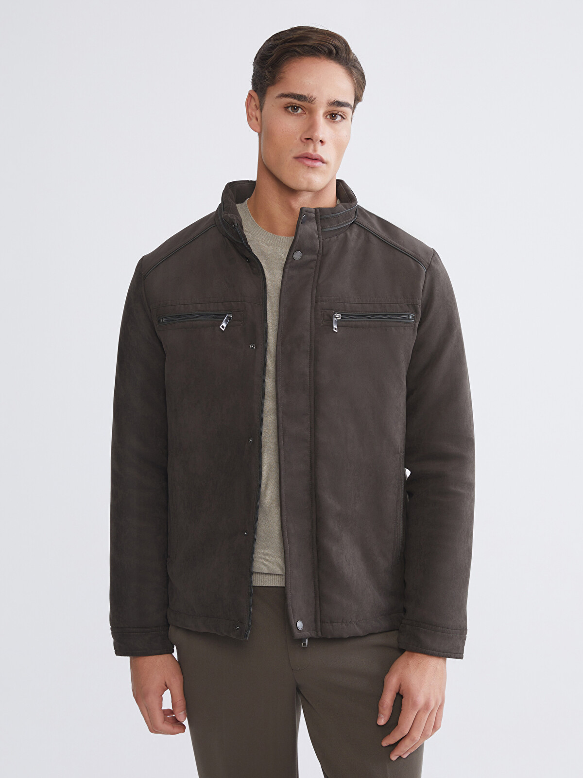 LCWAIKIKI Classic Regular Fit Funnel Neck Suede Men's Coat