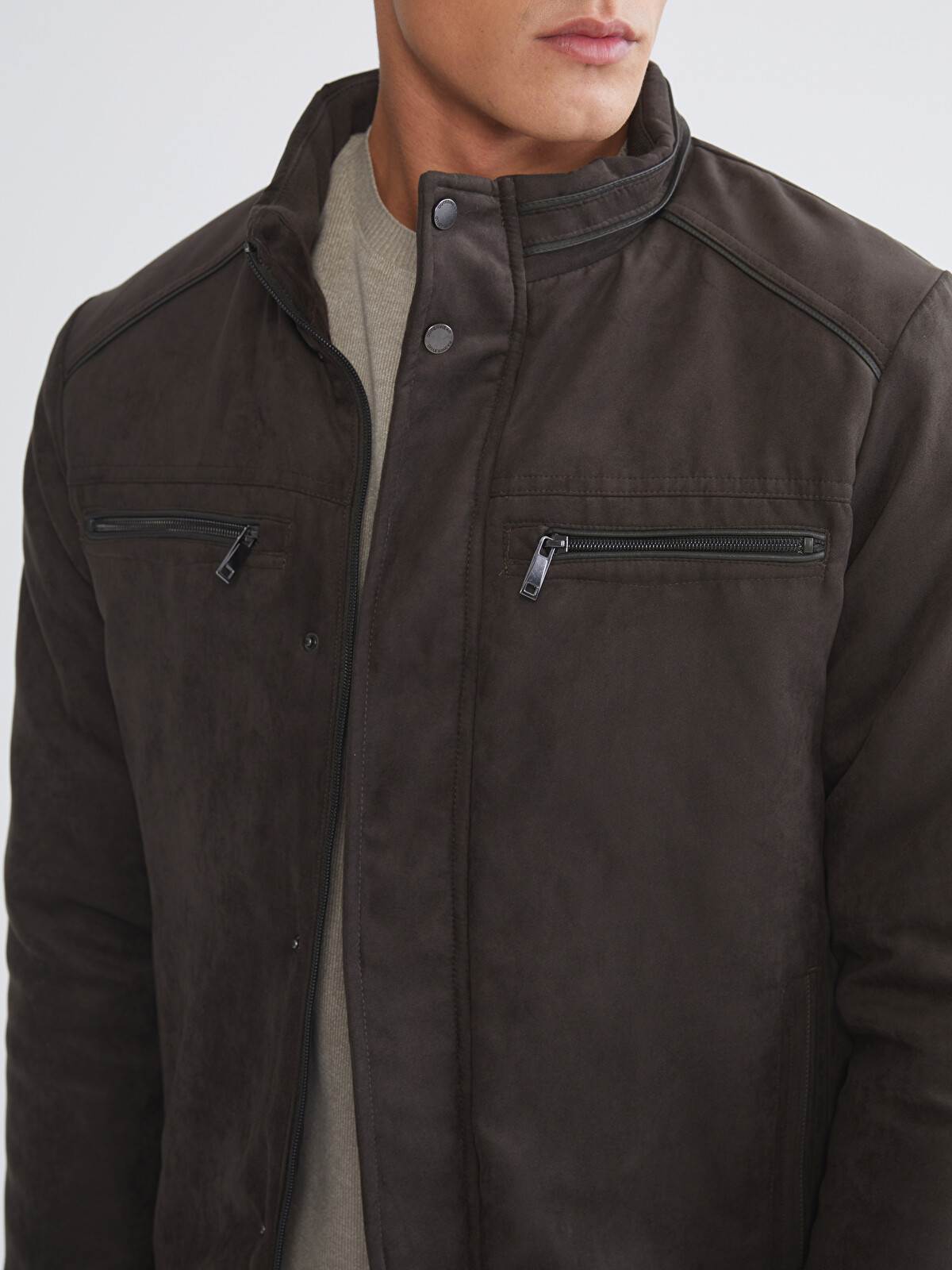 LCWAIKIKI Classic Regular Fit Funnel Neck Suede Men's Coat