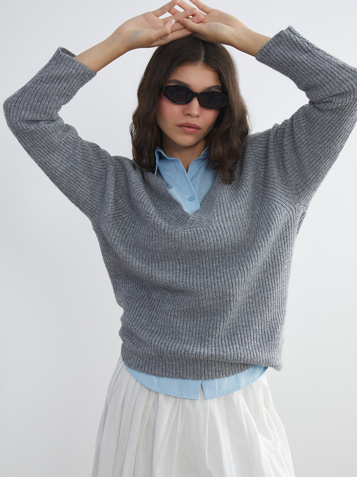 XSIDE V Neck Women's Knitwear Sweater - W5EV14Z8-LAL | LC Waikiki