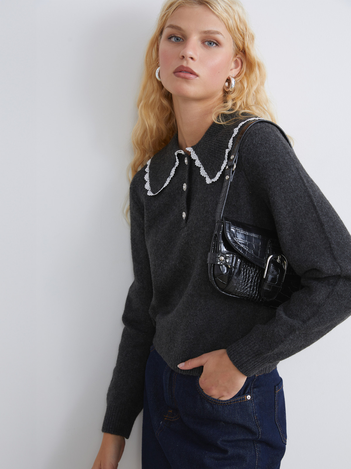 XSIDE Lace Peter Pan Collar Women's Knit Sweater - W5EV18Z8-VDL